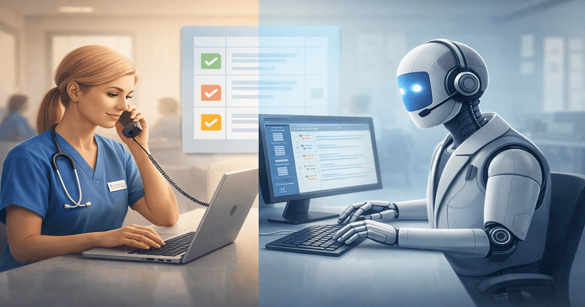 Hybrid model in a clinic: human receptionist and Voice AI agent working together to manage patient calls and appointments