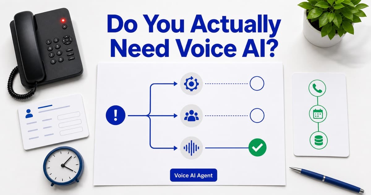 Voice AI Agent decision framework comparing process repair, additional people and voice automation after identifying missed calls and CRM pain